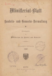 Ministerialblatt der Handels- und Gewerbe-Verwaltung. Herausgegeben Königliches Ministerium für Handel und Gewerbe, 1920.06.07 nr 11