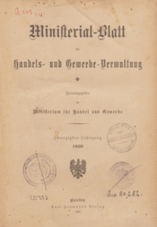 Ministerialblatt der Handels- und Gewerbe-Verwaltung. Herausgegeben Königliches Ministerium für Handel und Gewerbe, 1920.09.06 nr 17