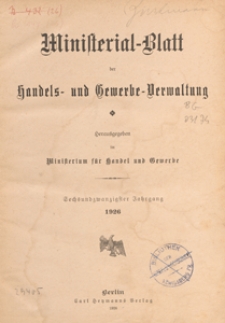 Beilage zu Nr. 8 des Ministerialblatt der Handels- und Gewerbe-Verwaltung, 1926.04.29