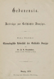 Chronologische Uebersicht der Geschichte Danzigs