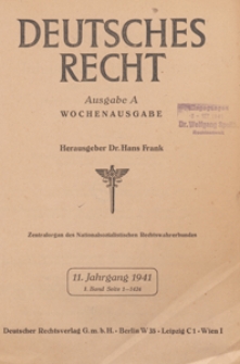 Deutsches Recht. Wochenausgabe : Zentralorgan des National-Sozialistischen RechtswahrerbundesBd. 1, 1941 Register H.01-26