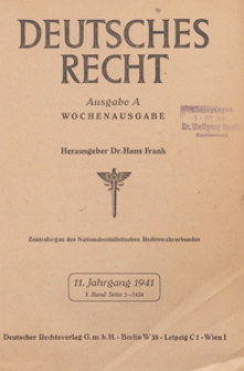 Deutsches Recht. Wochensausgabe : Zentralorgan des National-Sozialistischen Rechtswahrerbundes. Bd. 1, 1941.03.08/15 H. 10/11