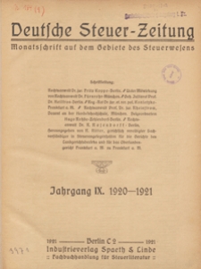 Deutsche Steuer Zeitung : Älteste Monatsschrift auf dem Gebiete des Steuerwesens, 1920-1921 nr 11