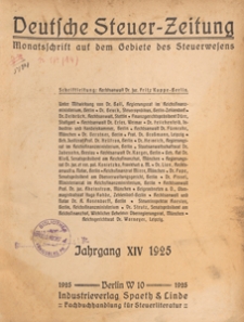 Deutsche Steuer Zeitung : Älteste Monatsschrift auf dem Gebiete des Steuerwesens, 1925, Inhaltsverzeichnis