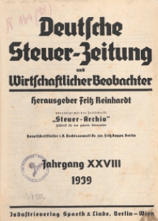 Deutsche Steuezeitung und Wirtschaftlicher Beobachter, 1939.01.07 nr 1