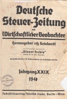 Deutsche Steuezeitung und Wirtschaftlicher Beobachter, 1940 Inhaltsverzeichnis