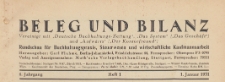 Beleg und Bilanz : Wochenschr. für Buchhaltungspraxis, Steuerwesen u. wirtschaftl. Kaufmannsarbeit, 1931.01.01 H. 1