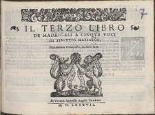 Il Terzo Libro De Madrigali A Cinqve Voci /