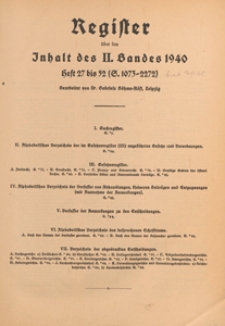 Deutsches Rechtvereinigt mit Juristische Wochenschrift : Zentralorgan des National-Sozialistischen Rechtswahrerbundes. Bd 2, 1940 Register H. 27-52