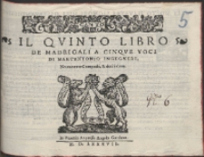 Il Qvinto Libro De Madrigali A Cinqve Voci