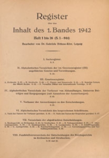 Deutsches Recht. Wochenausgabe : Zentralorgan des National-Sozialistischen Rechtswahrerbundes. Bd. 1, 1942 Register H.01-26