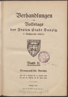 Verhandlungen des Volkstags des Freien Stadt Danzig : Stenographische Berichte.