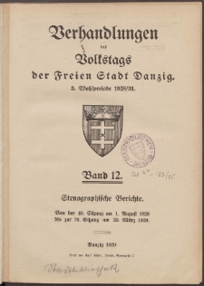 Verhandlungen des Volkstags des Freien Stadt Danzig : Stenographische Berichte.