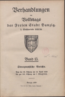 Verhandlungen des Volkstags des Freien Stadt Danzig : Stenographische Berichte.