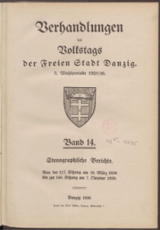 Verhandlungen des Volkstags des Freien Stadt Danzig : Stenographische Berichte.