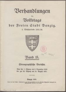 Verhandlungen des Volkstags des Freien Stadt Danzig : Stenographische Berichte.