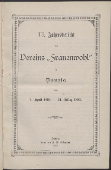 Jahresbericht des Vereins "Frauenwohl" in Danzig