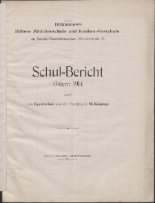 Schul-Bericht Dittmannsche Höhere Mädchenschule und Knaben-Vorschule 1914