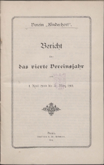 Bericht über das Verein Kinderhort Vereinsjahr vom 1901