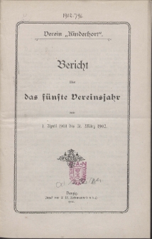 Bericht über das Verein Kinderhort Vereinsjahr vom 1902