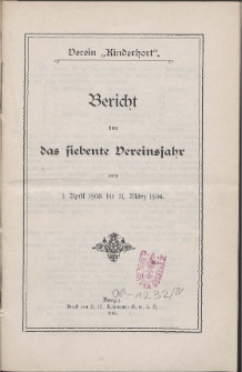 Bericht über das Verein Kinderhort Vereinsjahr vom 1904