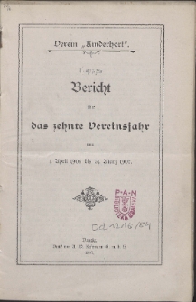 Bericht über das Verein Kinderhort Vereinsjahr vom 1907