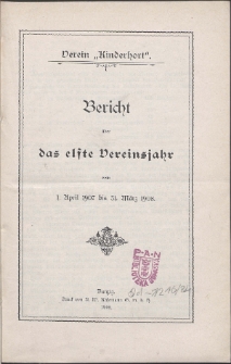 Bericht über das Verein Kinderhort Vereinsjahr vom 1908