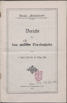 Bericht über das Verein Kinderhort Vereinsjahr vom 1910