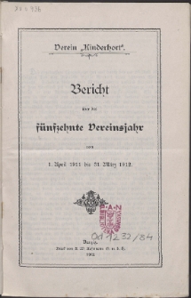 Bericht über das Verein Kinderhort Vereinsjahr vom 1912