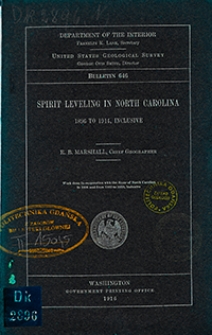 Bulletin 646. Spirit leveling in North Carolina 1896 to 1914, inclusive