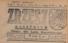 Zrzesz Kasz&euml;bsk&ocirc; : pismo dla Ludu Kaszubskiego, 1933.09.16 nr 33