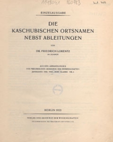Die kaschubischen Ortsnamen nebst Ableitungen : Einzelausgabe