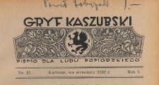 Gryf Kaszubski : pismo dla ludu pomorskiego, 1932.09 nr 12