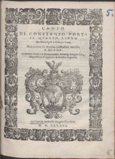 Di Constanzo Porta Il Qvarto Libro De Madrigali à Cinqve Voci, Nouamente da Marsilio Cristoffori raccolti, [et] dati in luce [...].