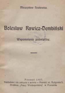 Bolesław Rawicz-Dembiński : wspomnienie pośmiertne