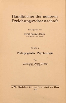 Handbücher der neueren Erziehungswissenschaft. Bd. 5, Pädagogische Psychologie