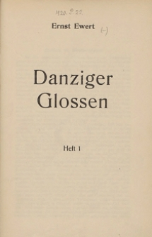Danziger Glossen. H. 1