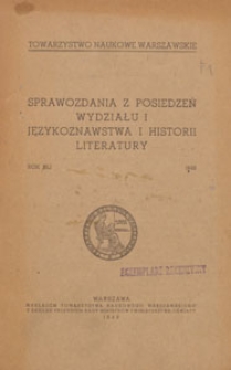 Sprawozdania z Posiedzeń Wydziału 1 Językoznawstwa i Historii Literatury, 1949
