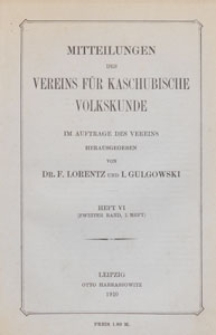 Mitteilungen des Vereins f&uuml;r Kaschubische Volkskunde, Bd. 2 1910 H. 6