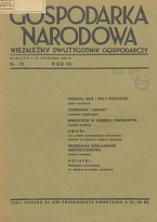 Gospodarka Narodowa : niezależny dwutygodnik gospodarczy, 1937.11.15 nr 21