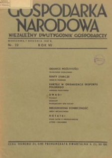 Gospodarka Narodowa : niezależny dwutygodnik gospodarczy, 1937.12.01 nr 22