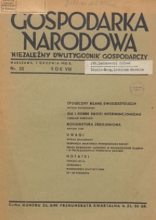 Gospodarka Narodowa : niezależny dwutygodnik gospodarczy, 1938.12.01 nr 22