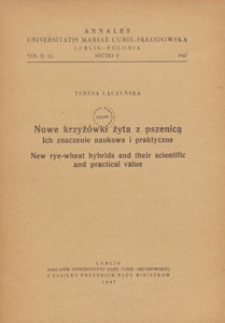 Roczniki Uniwersytetu Marii Curie-Skłodowskiej w Lublinie. Dział E, Nauki Rolnicze, 1947 nr 12