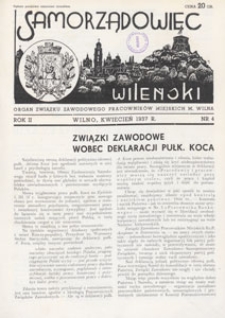 Samorządowiec Wileński : organ Związku Zawodowego Pracowników Miejskich m. Wilna, 1937.04 nr 4