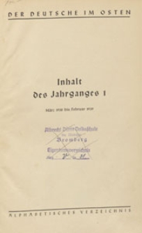 Der Deutsche im Osten : Monatsschrift für Kultur, Politik und Unterhaltung, 1938, Inhalt