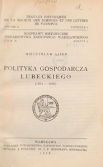 Polityka gospodarcza Lubeckiego (1821-1830)
