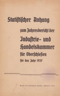 Jahresbericht der Industrie- und Handelskammer für die Provinz Oberschlesien. Statistischer Anhang, 1937