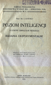 Poziom inteligencji uczniów gimnazjum niższego : badania eksperymentalne