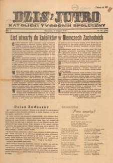 Dziś i Jutro : katolicki tygodnik społeczny, 1949.11.06 nr 44