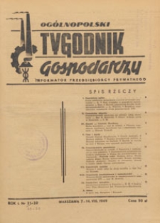 Ogólnopolski Tygodnik Gospodarczy : informator przedsiębiorcy prywatnego, 1949.08.21 nr 22